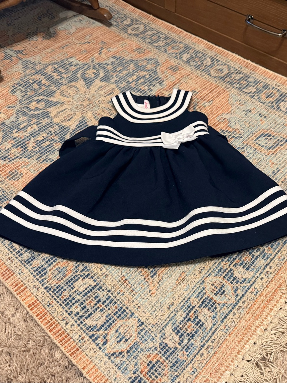 Jessica Ann Navy and White Striped Sailor Dress with Bow